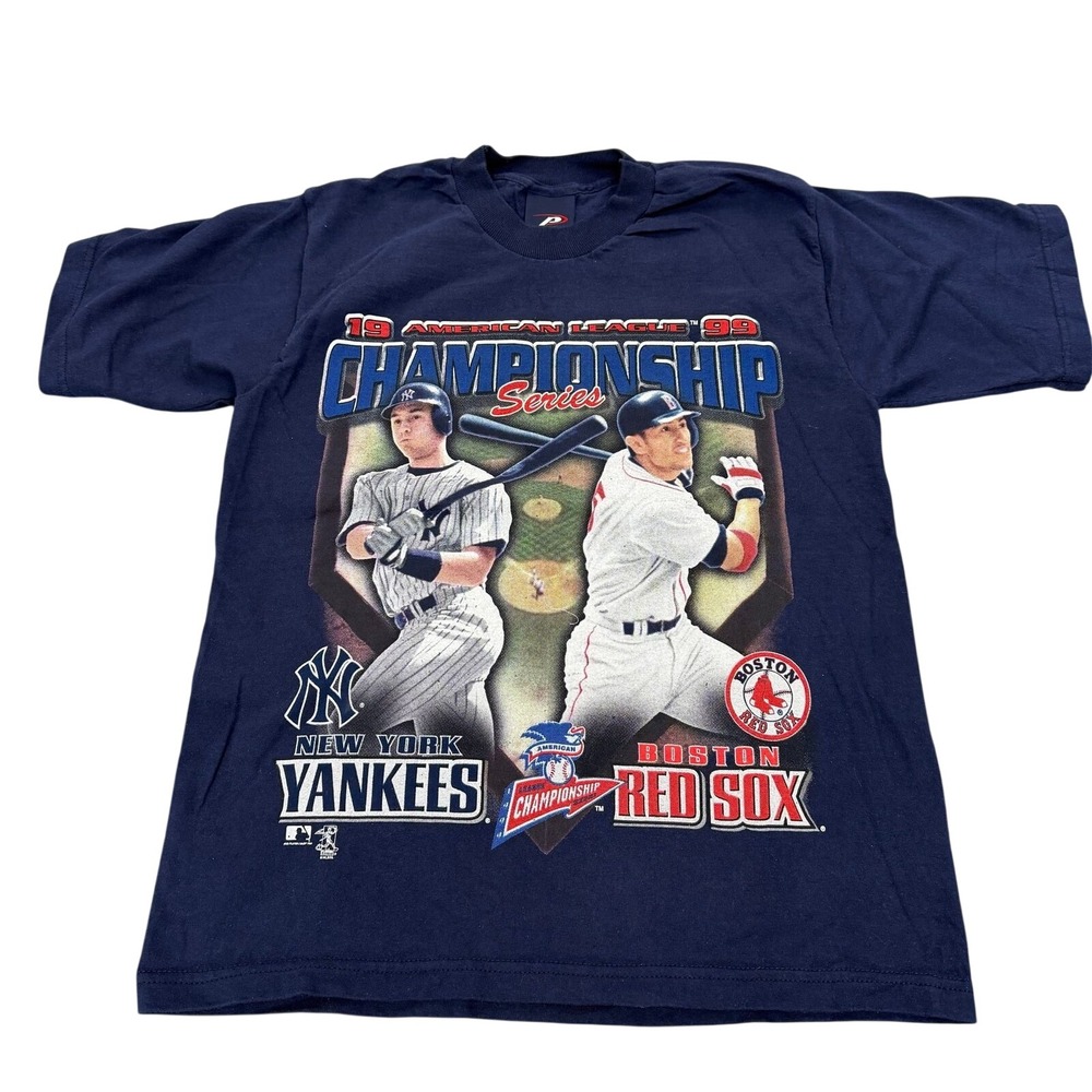 Vintage 90s MLB ALCS Yankees vs Red Sox Pro Player T-Shirt Mens LARGE Navy Blue